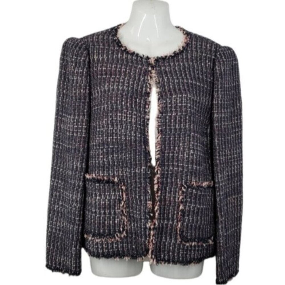 Rebecca Taylor Tweed Pattern Jacket Blue Pink Purple Size 10 Pockets Business